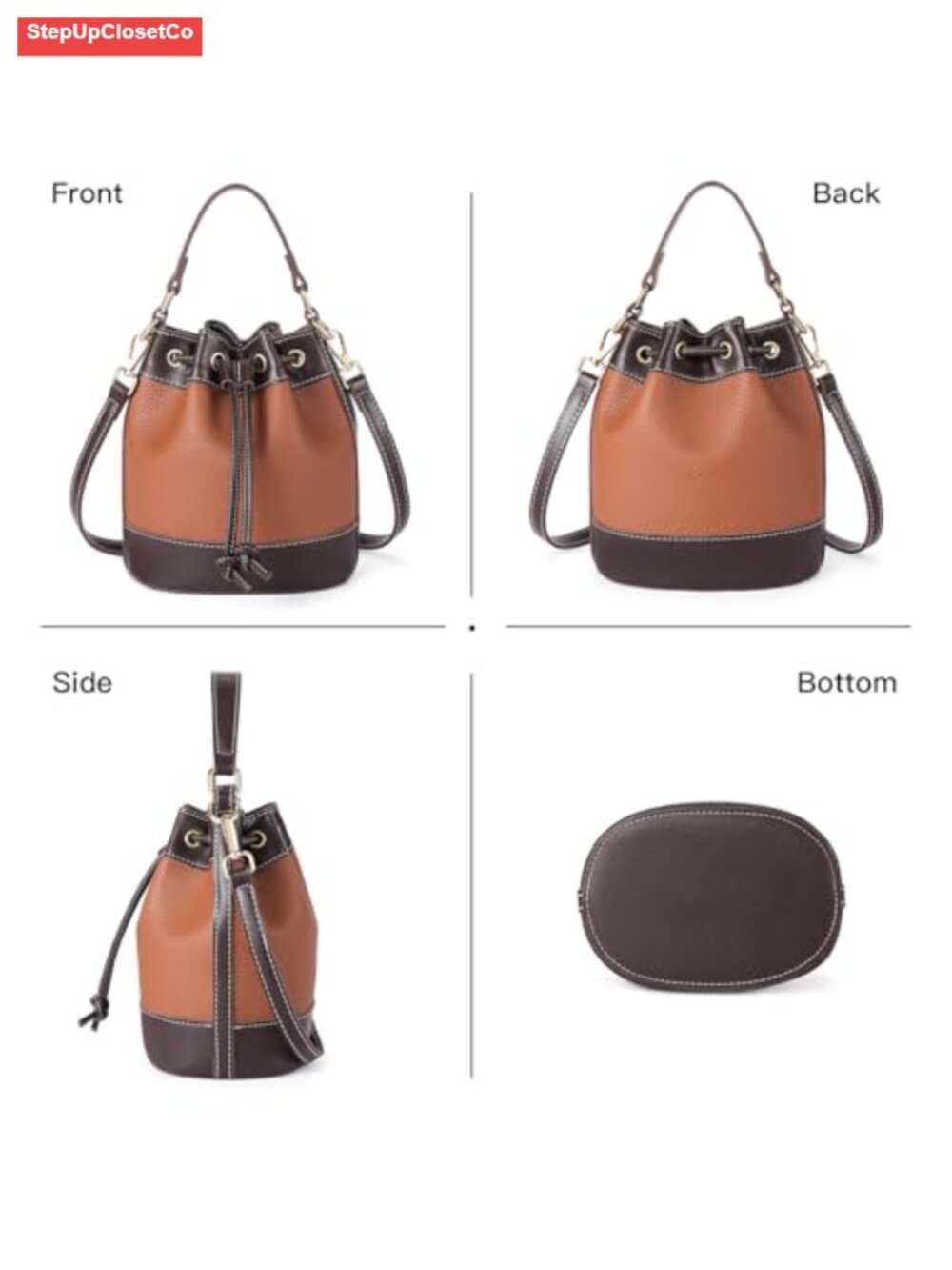 Small Vegan Leather Bucket Bag Drawstring Crossbody Purse With Top Handle Hobo - Picture 5 of 6
